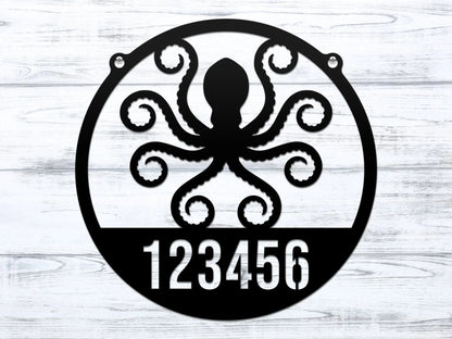 Personalized Octopus Wall Art - Metal Address Sign - HouseSensationsArt