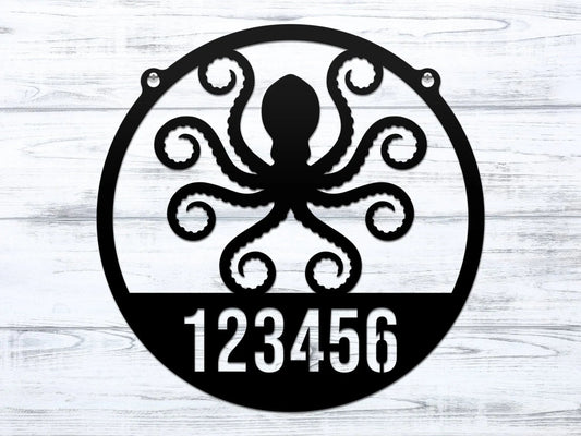 Personalized Octopus Wall Art - Metal Address Sign - HouseSensationsArt