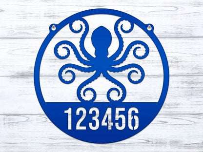 Personalized Octopus Wall Art - Metal Address Sign - HouseSensationsArt