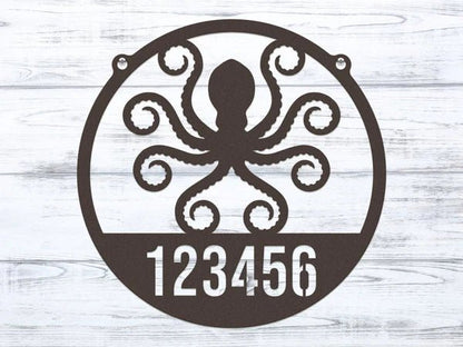 Personalized Octopus Wall Art - Metal Address Sign - HouseSensationsArt
