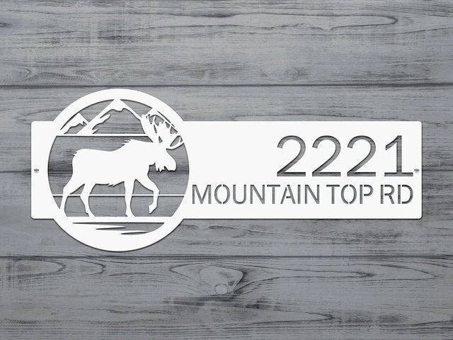 Personalized Outdoor Moose Decor – Rustic Metal Address Sign - HouseSensationsArt