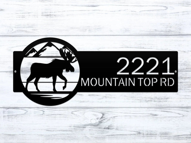 Personalized Outdoor Moose Decor – Rustic Metal Address Sign - HouseSensationsArt