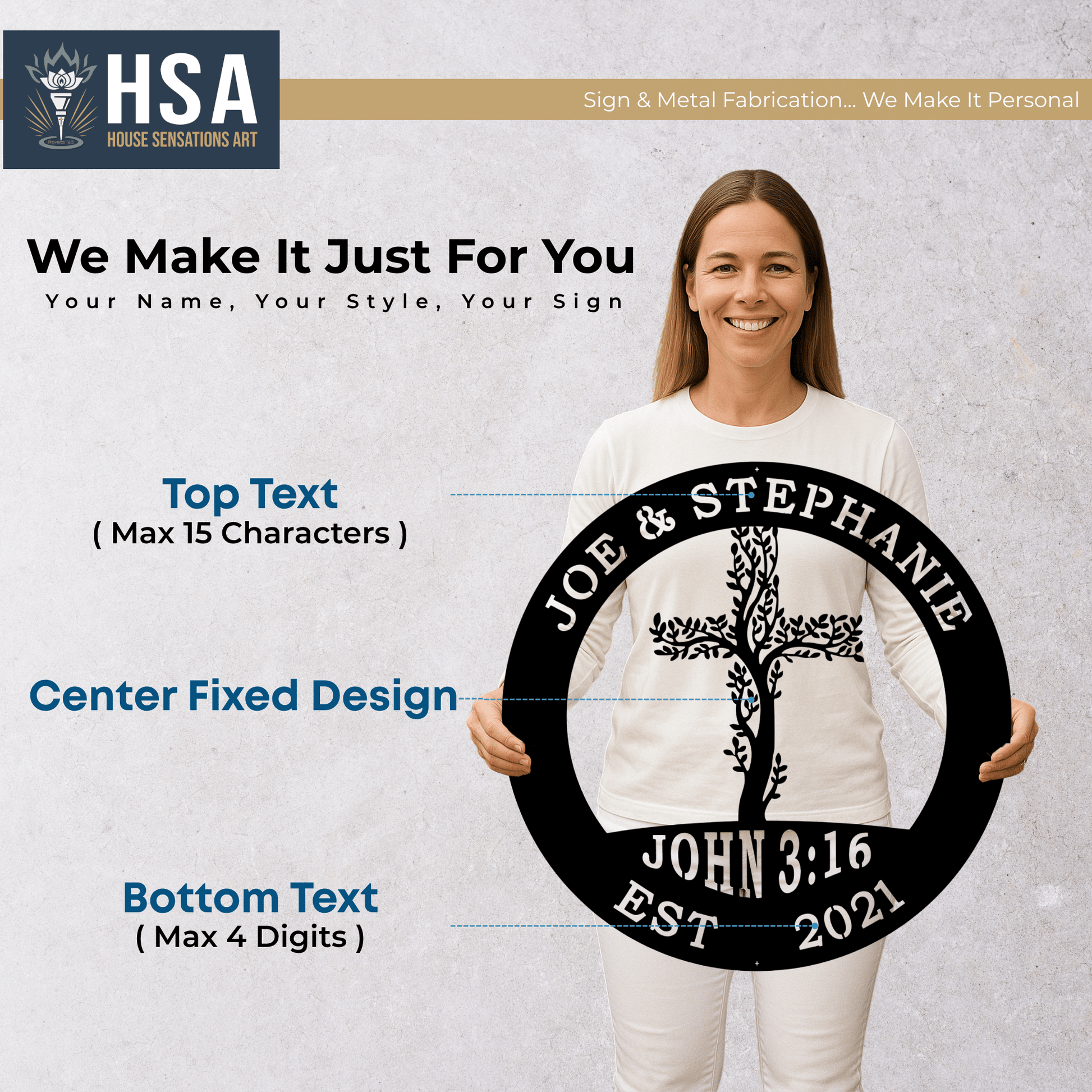 Personalized Personalized Living Tree: Cross Family Metal Wall Decor Name Sign Home Decor, Outdoor Indoor Metal Art, Family Name Sign, Gift Idea - TTS - HouseSensationsArt