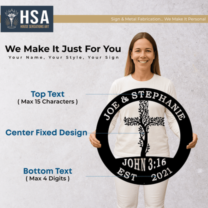 Personalized Personalized Living Tree: Cross Family Metal Wall Decor Name Sign Home Decor, Outdoor Indoor Metal Art, Family Name Sign, Gift Idea - TTS - HouseSensationsArt