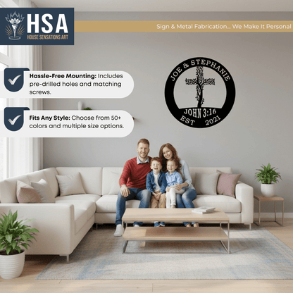 Personalized Personalized Living Tree: Cross Family Metal Wall Decor Name Sign Home Decor, Outdoor Indoor Metal Art, Family Name Sign, Gift Idea - TTS - HouseSensationsArt