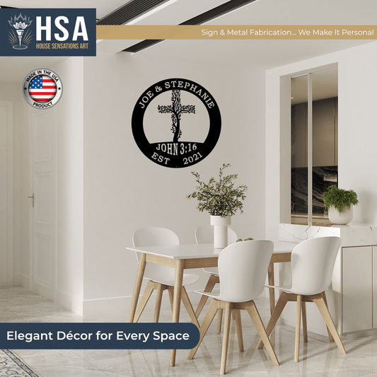 Personalized Personalized Living Tree: Cross Family Metal Wall Decor Name Sign Home Decor, Outdoor Indoor Metal Art, Family Name Sign, Gift Idea - TTS - HouseSensationsArt