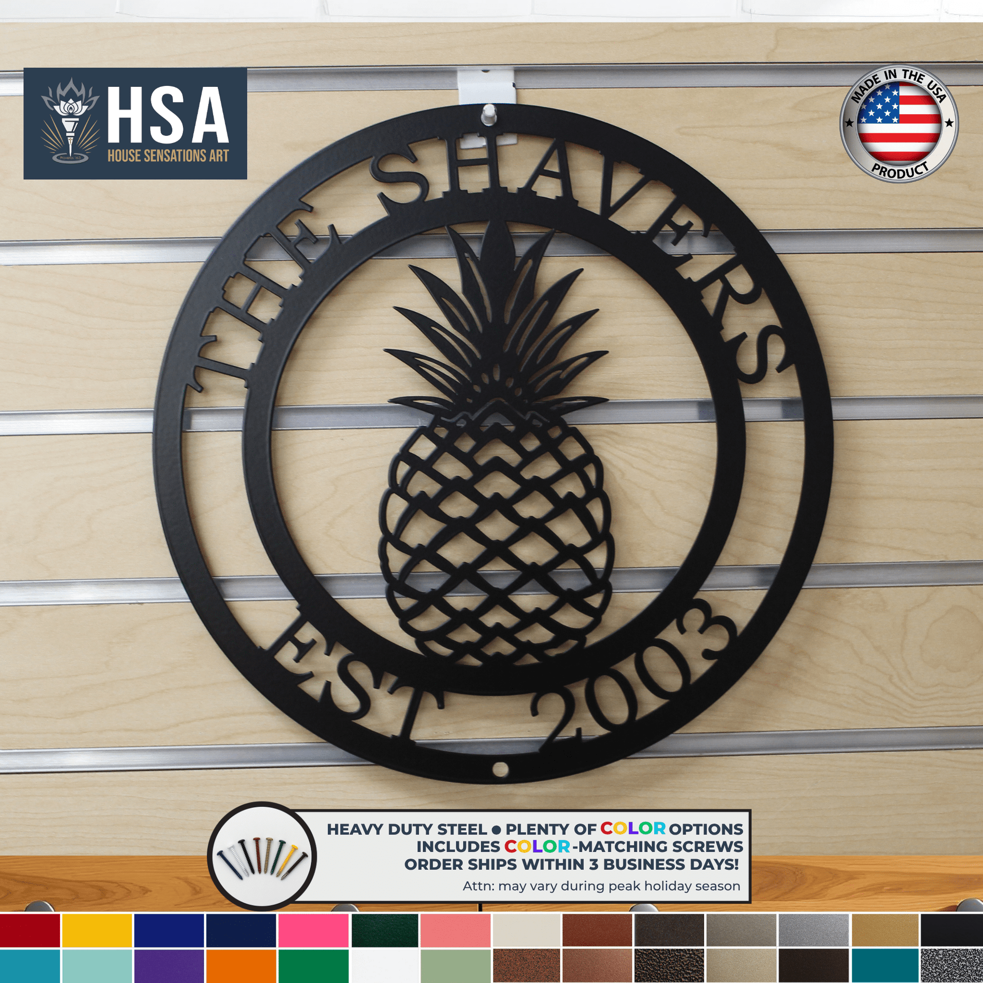 Personalized Pineapple Welcome Sign - Custom Family Metal Wall Decor - Southern Hospitality Wall Art - Indoor Outdoor Metal Sign - TTS - HouseSensationsArt