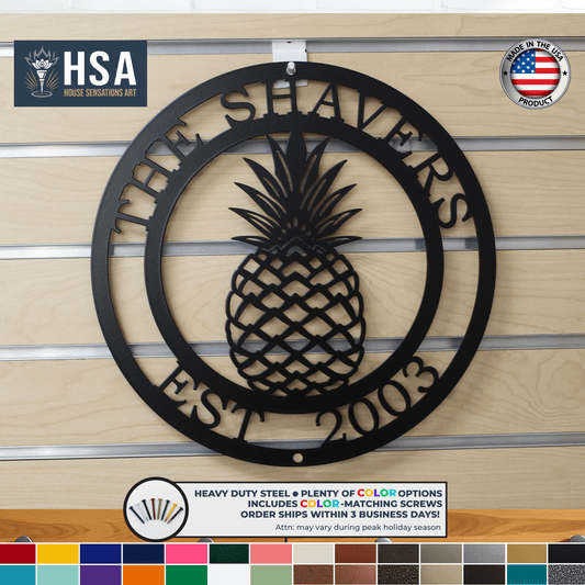 Personalized Pineapple Welcome Sign - Custom Family Metal Wall Decor - Southern Hospitality Wall Art - Indoor Outdoor Metal Sign - TTS - HouseSensationsArt