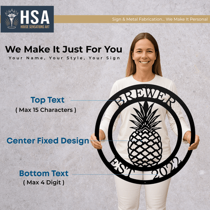 Personalized Pineapple Welcome Sign - Custom Family Metal Wall Decor - Southern Hospitality Wall Art - Indoor Outdoor Metal Sign - TTS - HouseSensationsArt