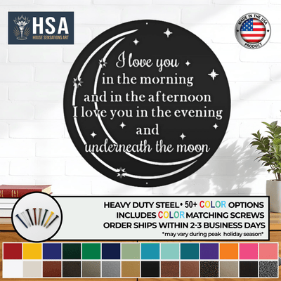 Decorative metal sign featuring a motivational quote mounted on a white brick wall, with “HSA” branding, showcasing clean design and durable craftsmanship for modern décor.