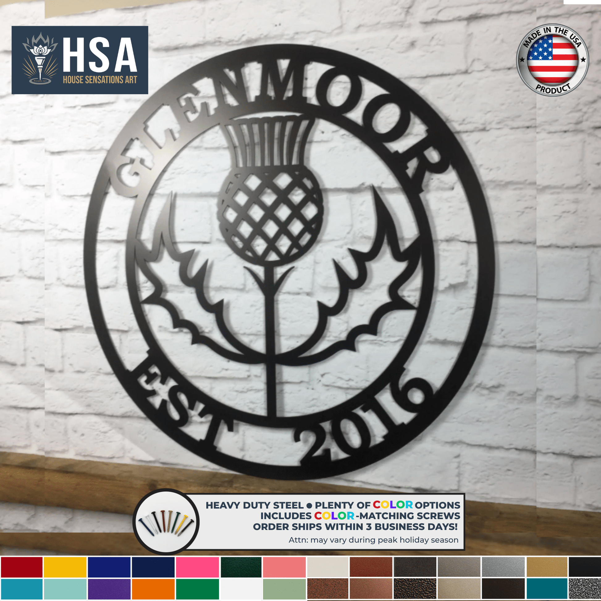 Personalized Scottish Thistle Metal Sign - Custom Family Name Plaque - Heritage Wall Art - Indoor Outdoor Decor Established Sign – Personalized Metal Wall Art - TTS - HouseSensationsArt