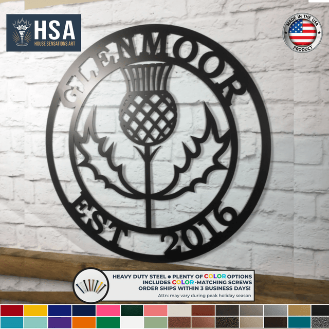 Personalized Scottish Thistle Metal Sign - Custom Family Name Plaque - Heritage Wall Art - Indoor Outdoor Decor Established Sign – Personalized Metal Wall Art - TTS - HouseSensationsArt