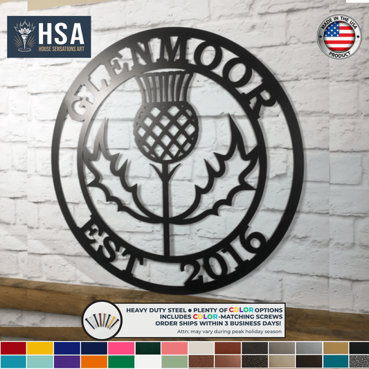Personalized Scottish Thistle Metal Sign - Custom Family Name Plaque - Heritage Wall Art - Indoor Outdoor Decor Established Sign – Personalized Metal Wall Art - TTS - HouseSensationsArt