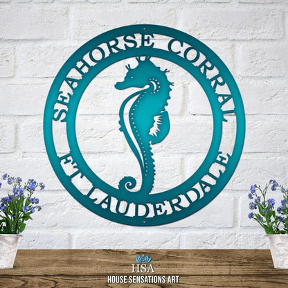 Personalized Seahorse Address Sign - Custom Metal House Number Plaque - Perfect for Outdoor Decor in Gardens, Yards, or Farms - Ideal Housewarming Gift for Animal Lovers - HouseSensationsArt