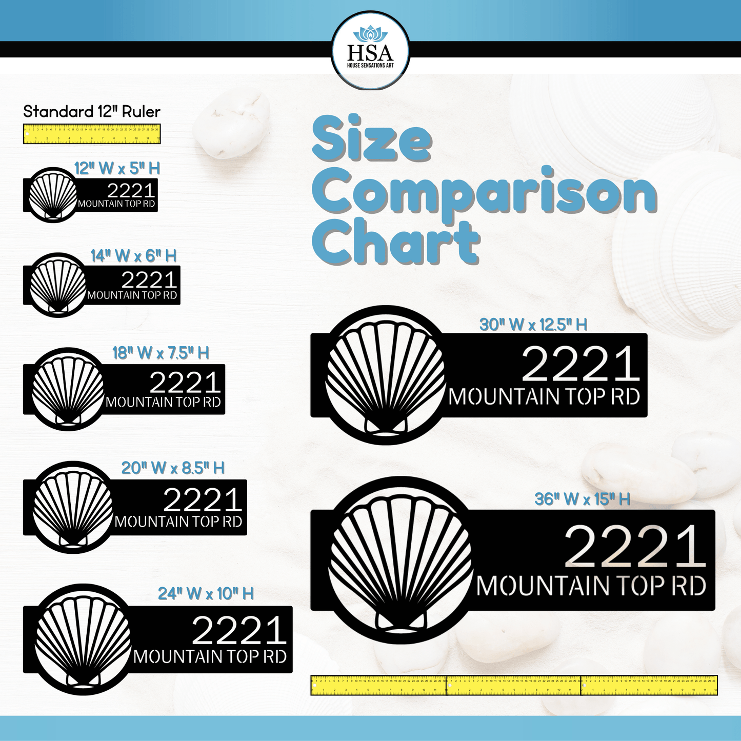 Personalized Seashell Address Sign – Custom House Numbers & Street Name Sign – Weather - Resistant Outdoor Address Signs for Home Décor & Housewarming Gift - HouseSensationsArt