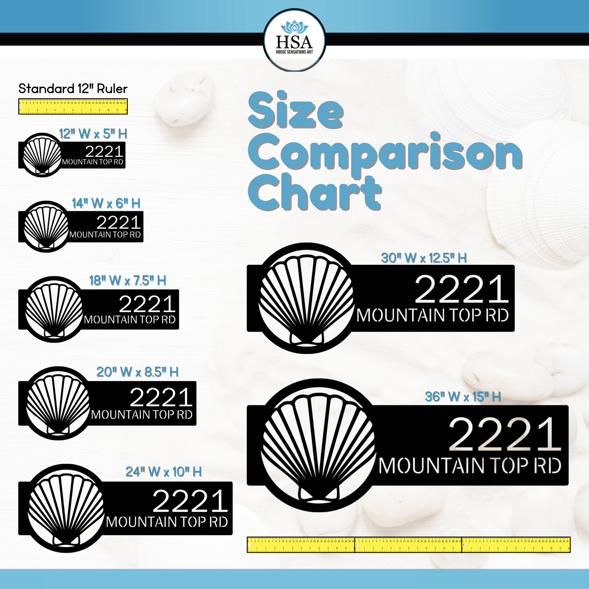Personalized Seashell Address Sign – Custom House Numbers & Street Name Sign – Weather - Resistant Outdoor Address Signs for Home Décor & Housewarming Gift - HouseSensationsArt