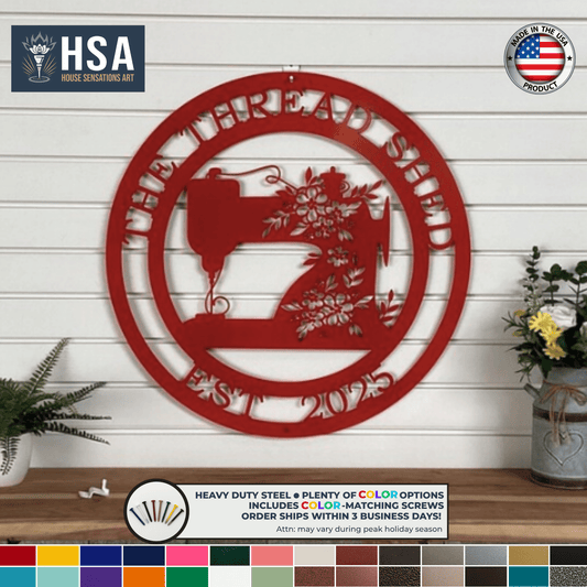 Personalized Sewing Machine Name Sign Metal Wall Decor Art, Quilting Room Decor, Seamstress Gift - TTS - HouseSensationsArt