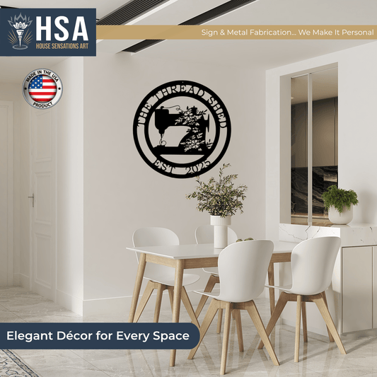 Personalized Sewing Machine Name Sign Metal Wall Decor Art, Quilting Room Decor, Seamstress Gift - TTS - HouseSensationsArt