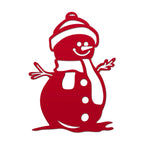 Red snowman cutout on white background, personalized holiday décor sample, festive winter wall or door sign, custom seasonal decoration
