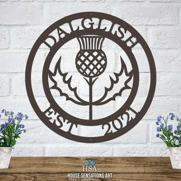 Personalized Thistle Wall Art with Custom Family Name