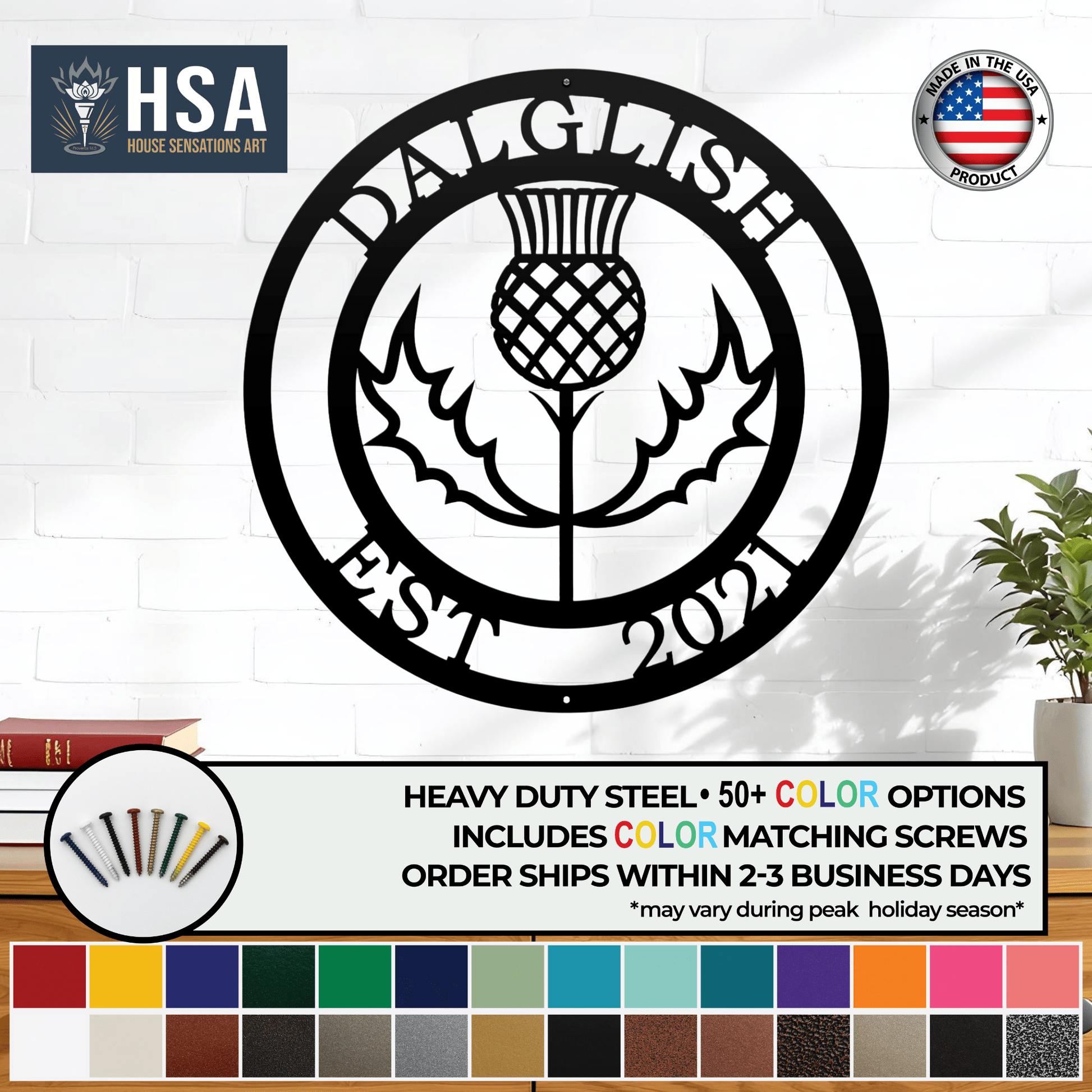 Personalized Thistle Wall Art with Custom Family Name - HouseSensationsArt