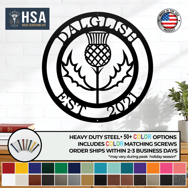 Personalized Thistle Wall Art with Custom Family Name