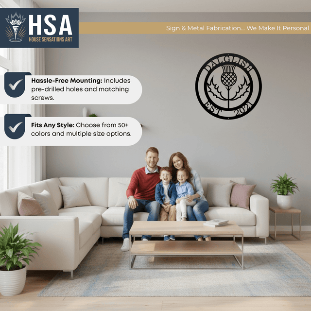 Personalized Thistle Wall Art with Custom Family Name - HouseSensationsArt