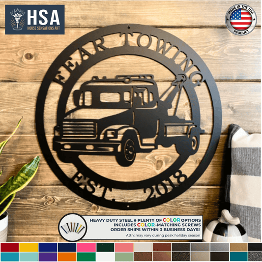 Personalized Tow Truck Signs Custom Metal Wall Decor & Gifts, Automotive Enthusiast Sign, Garage Decor - TTS - HouseSensationsArt