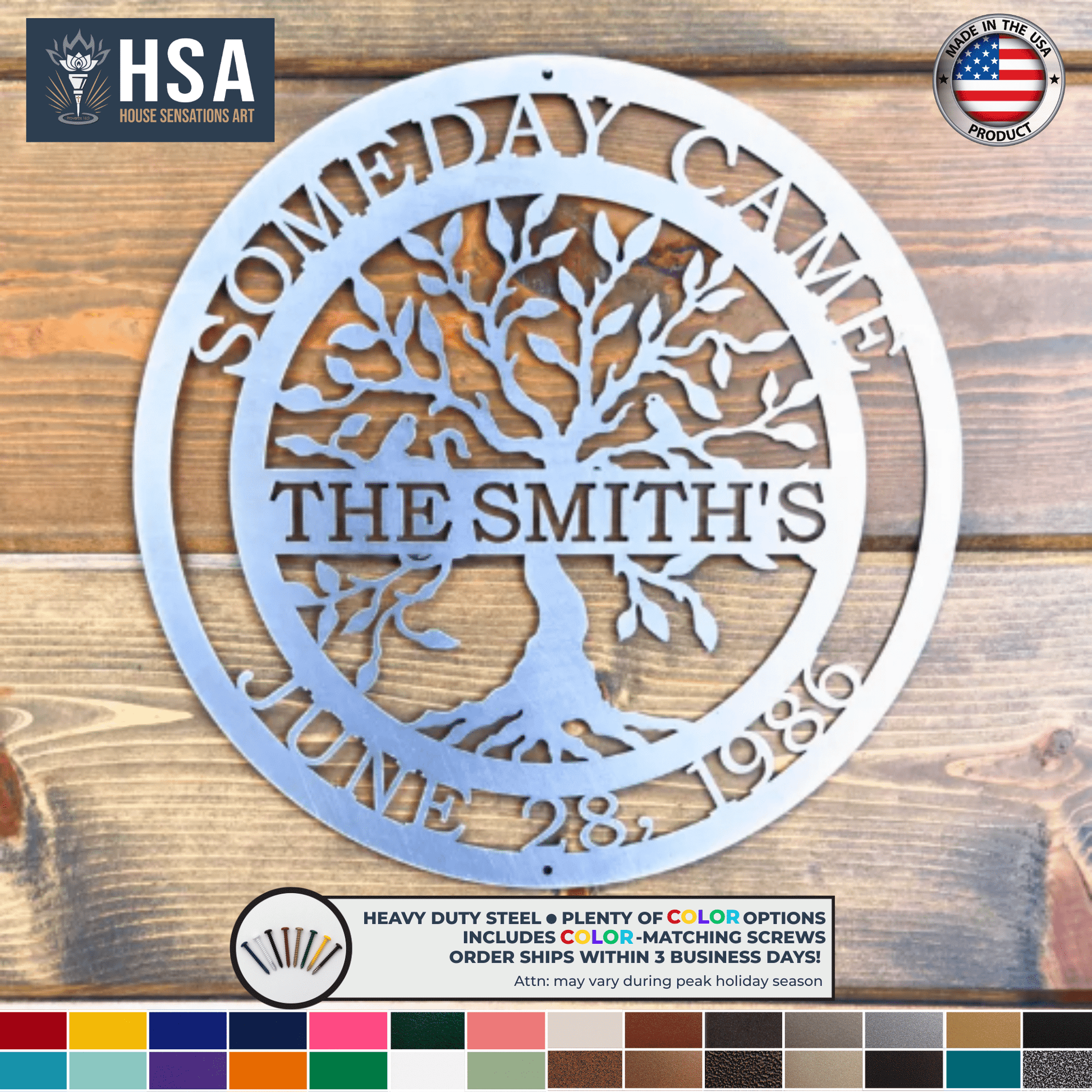 Personalized Tree of Life Metal Sign Family Name, Metal Wall Decor Anniversary Decor, Outdoor Door Hanger, Wedding Gift - TTS - HouseSensationsArt