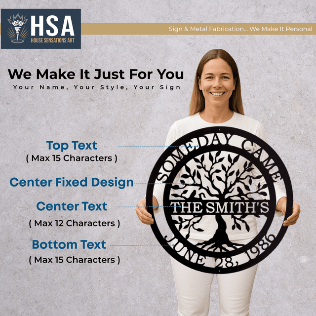 Personalized Tree of Life Metal Sign Family Name, Metal Wall Decor Anniversary Decor, Outdoor Door Hanger, Wedding Gift - TTS - HouseSensationsArt