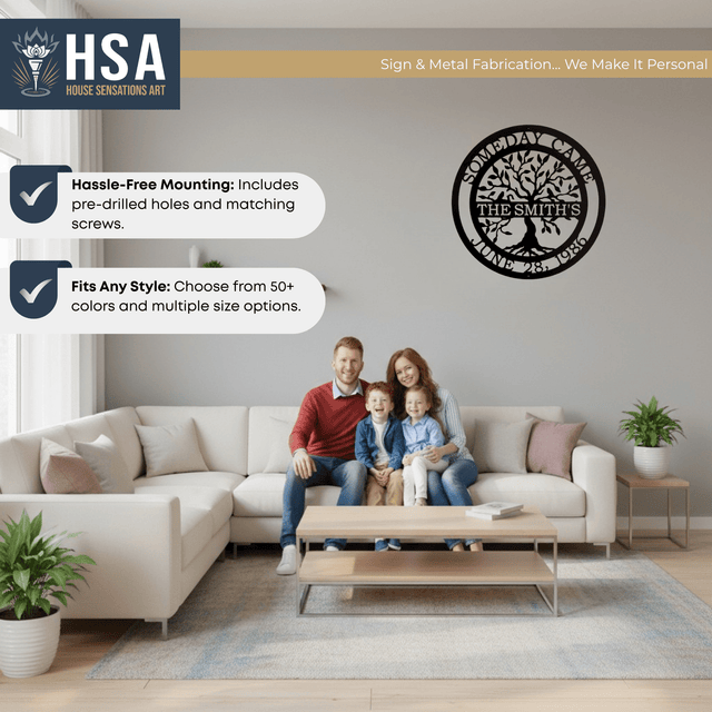 Personalized Tree of Life Metal Sign Family Name, Metal Wall Decor Anniversary Decor, Outdoor Door Hanger, Wedding Gift - TTS - HouseSensationsArt