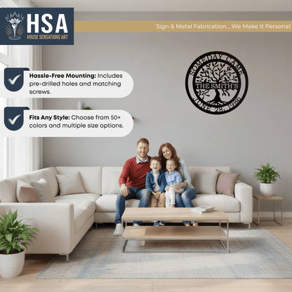 Personalized Tree of Life Metal Sign Family Name, Metal Wall Decor Anniversary Decor, Outdoor Door Hanger, Wedding Gift - TTS - HouseSensationsArt