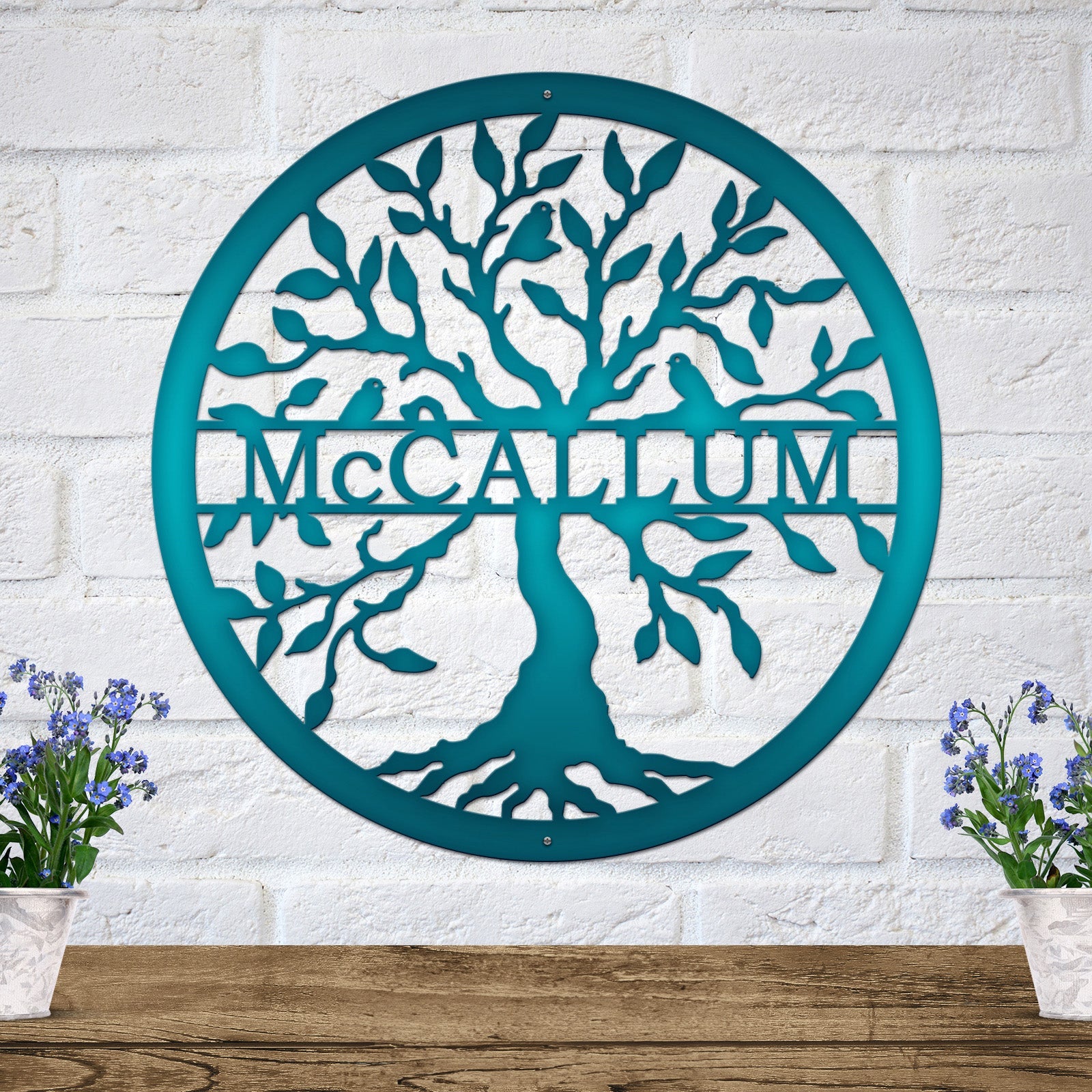 Personalized tree of life metal wall art – custom family name sign for living room, anniversary or housewarming gift