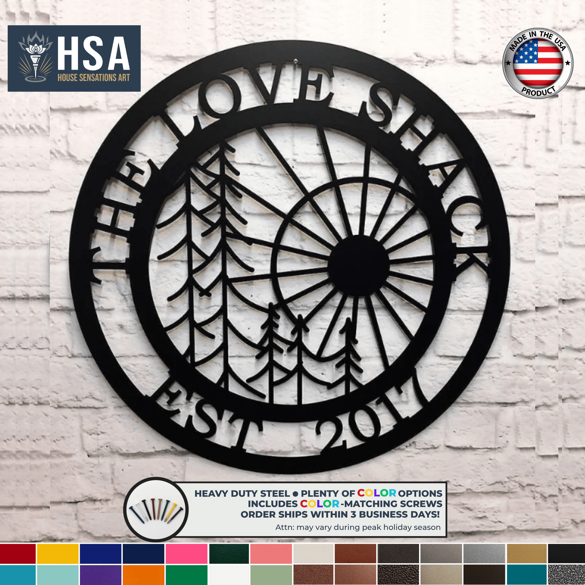 Personalized Tree with Weatherproof Metal Wall Decor Sign - Custom Family Wall Art - Outdoor Indoor Decor - Modern Nature Scene - TTS - HouseSensationsArt