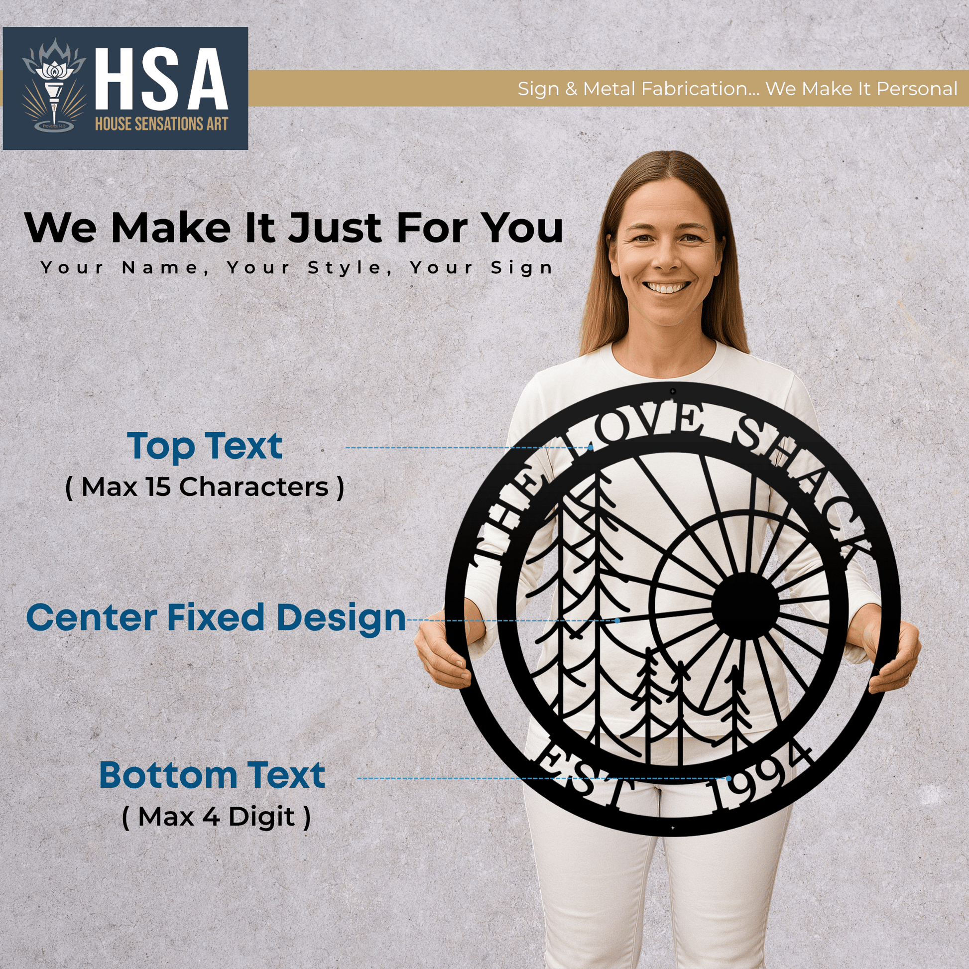 Personalized Tree with Weatherproof Metal Wall Decor Sign - Custom Family Wall Art - Outdoor Indoor Decor - Modern Nature Scene - TTS - HouseSensationsArt