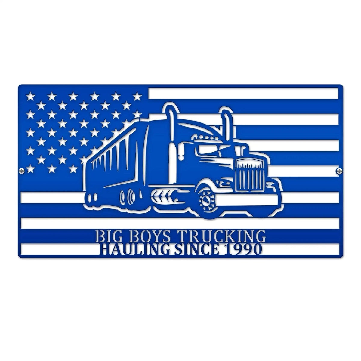 American flag graphic with truck design and Big Boys Trucking text on white background, custom patriotic logo design for trucking business branding and promotional materials