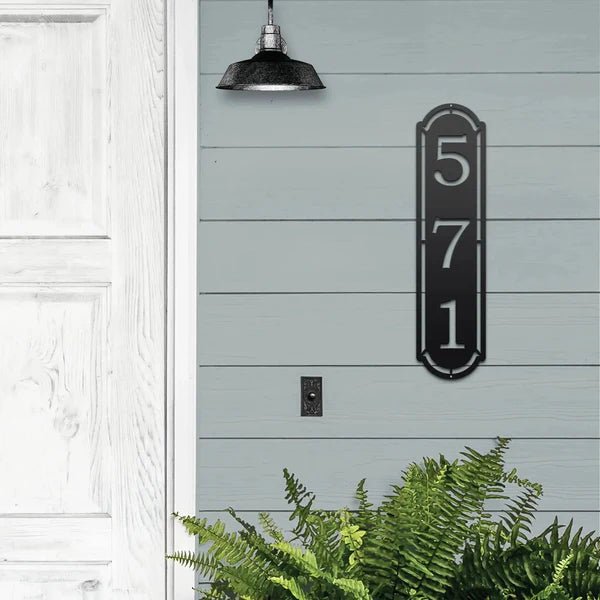 Personalized Vertical Address Sign with Modern Metal Numbers - HouseSensationsArt