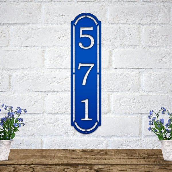 Personalized Vertical Address Sign with Modern Metal Numbers - HouseSensationsArt