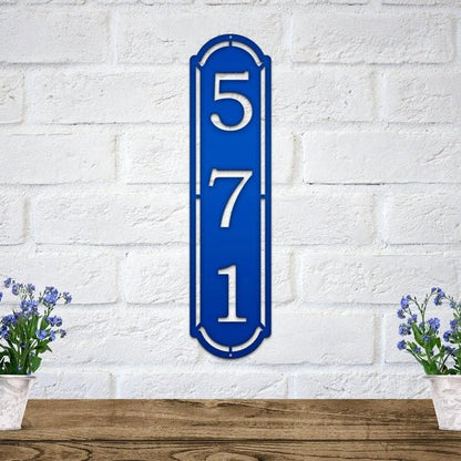 Personalized Vertical Address Sign with Modern Metal Numbers - HouseSensationsArt