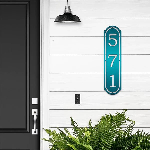 Personalized Vertical Address Sign with Modern Metal Numbers - HouseSensationsArt