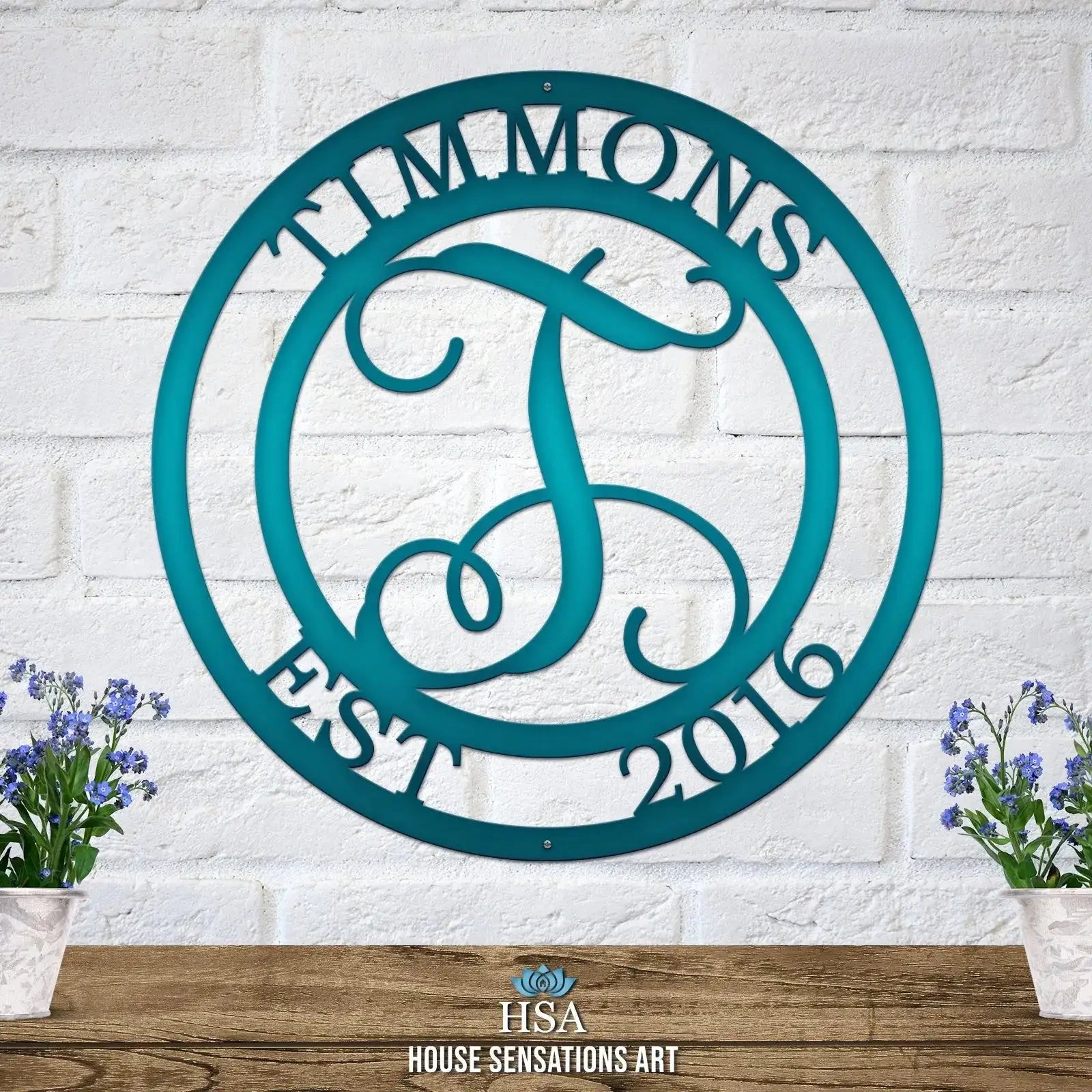 Personalized vine monogram metal sign – family name wall art for outdoor home decor, porch, or housewarming gift