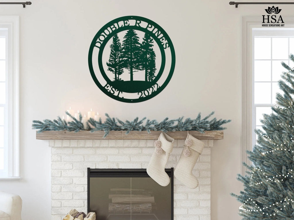 Pine Tree Metal Wall Art – Personalized Rustic Lodge & Cabin Decor - HouseSensationsArt