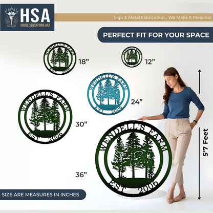 Pine Tree Metal Wall Art – Personalized Rustic Lodge & Cabin Decor