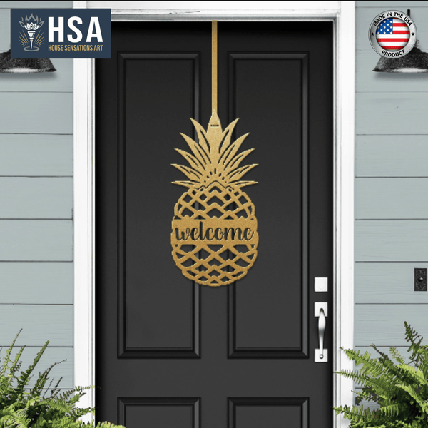 Letrero de bienvenida con piña para puerta de entrada – Letrero personalizado – Decoración exterior resistente a la intemperie para el hogar y regalo de inauguración
