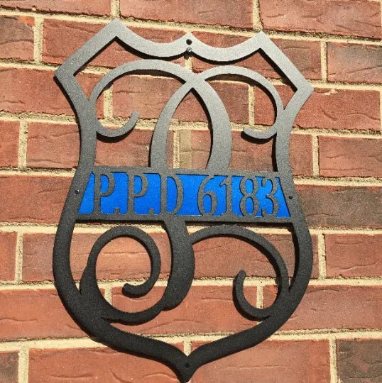 Police officer custom address sign – durable outdoor metal plaque with personalized badge
