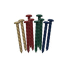 Set of assorted powder-coated screws in various colors on white background for mounting custom metal signs and DIY projects