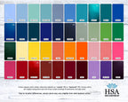Color swatches displaying various metal finishes with “HSA” branding on a light wooden background, highlighting a range of metallic tones and decorative options.