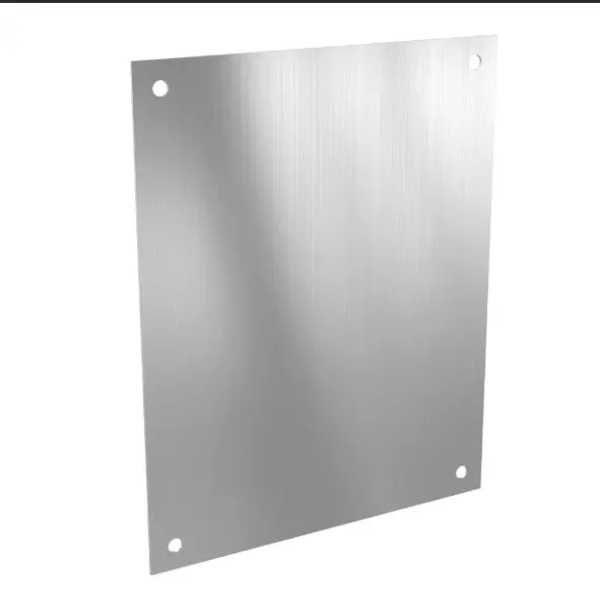 Metallic sheet with pre-drilled holes on white background, showcasing metal material for custom signs 