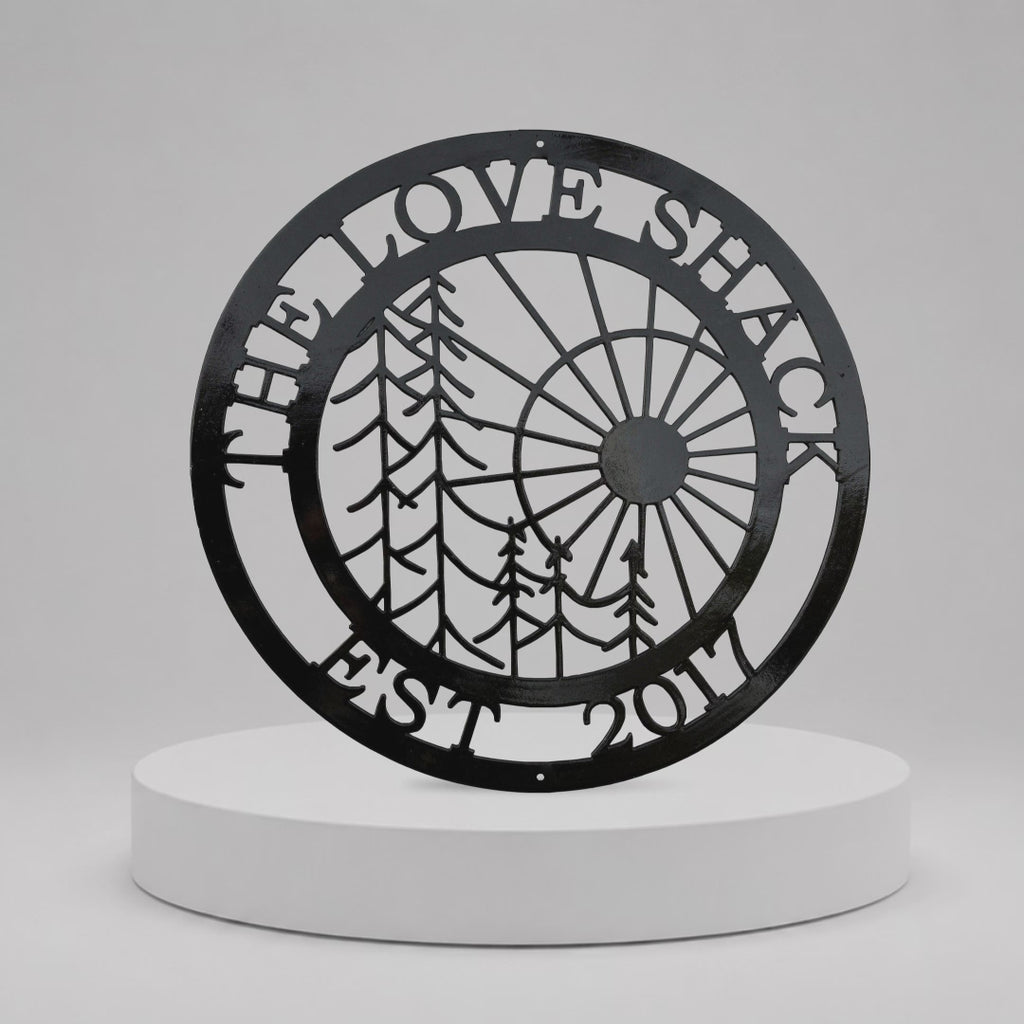 Personalized Sun Tree Metal Sign - Laser Cut Last Name Sign