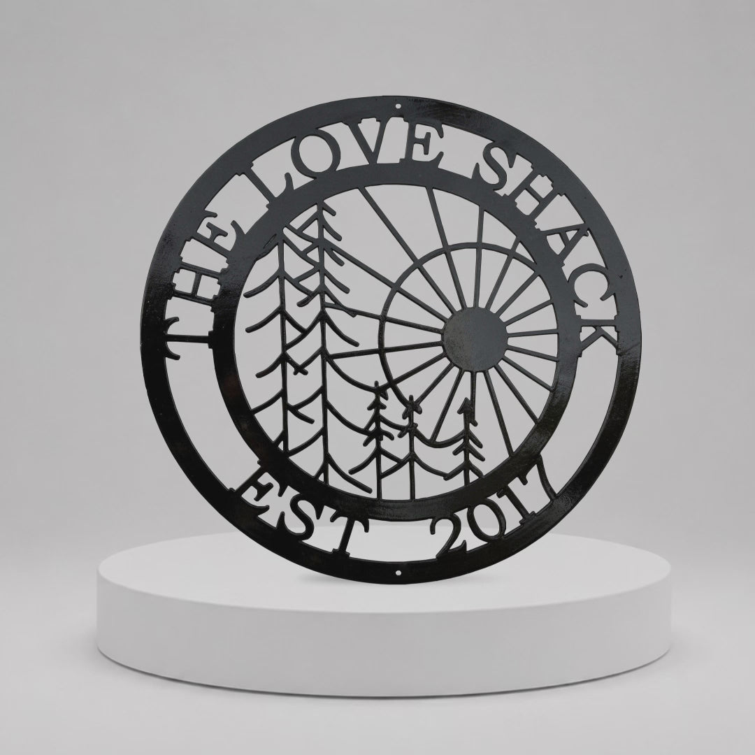 Personalized Sun Tree Metal Sign - Laser Cut Last Name Sign